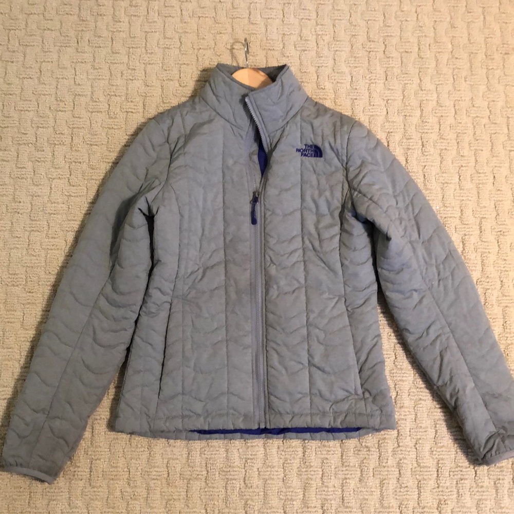 gray women’s jacket with purple interior (size s)